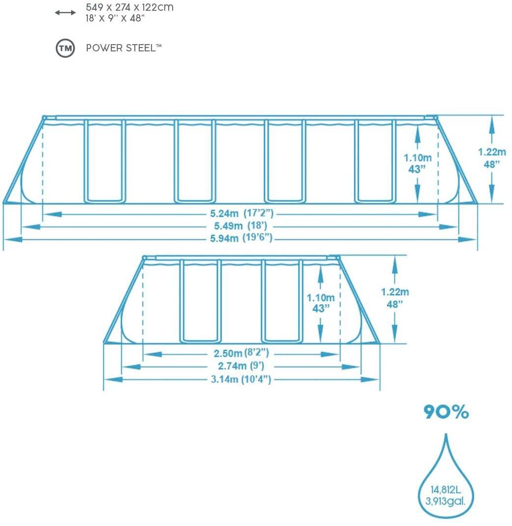 549 x 274 x 122 cm Bestway Power Steel zwembad rechthoek 3/6