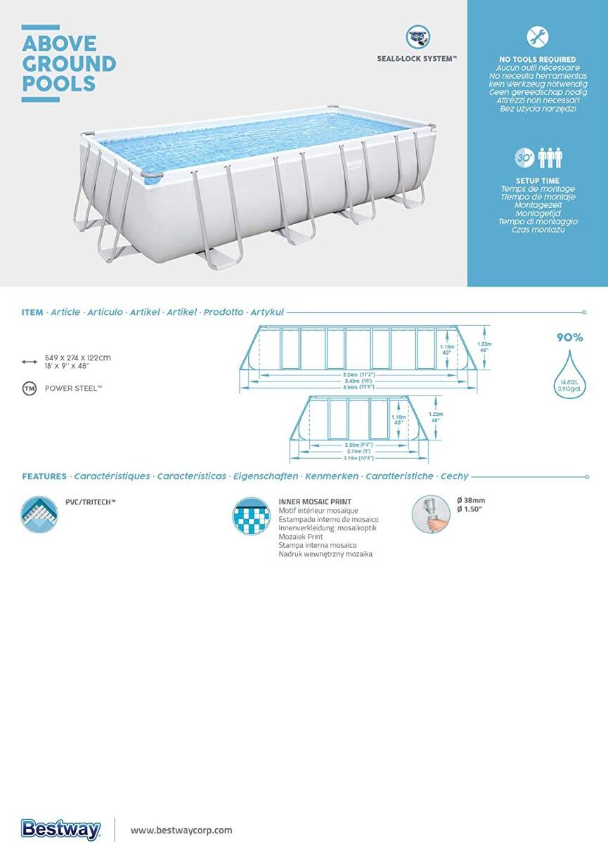 549 x 274 x 122 cm Bestway Power Steel zwembad rechthoek 4/6