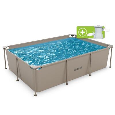Zwembad - rechthoekig - 260 x 180 x 66 cm - beige - inclusief filterpomp