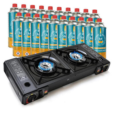 2 pits kooktoestel op gas - incl. 20 butaan gasflessen - gas stove