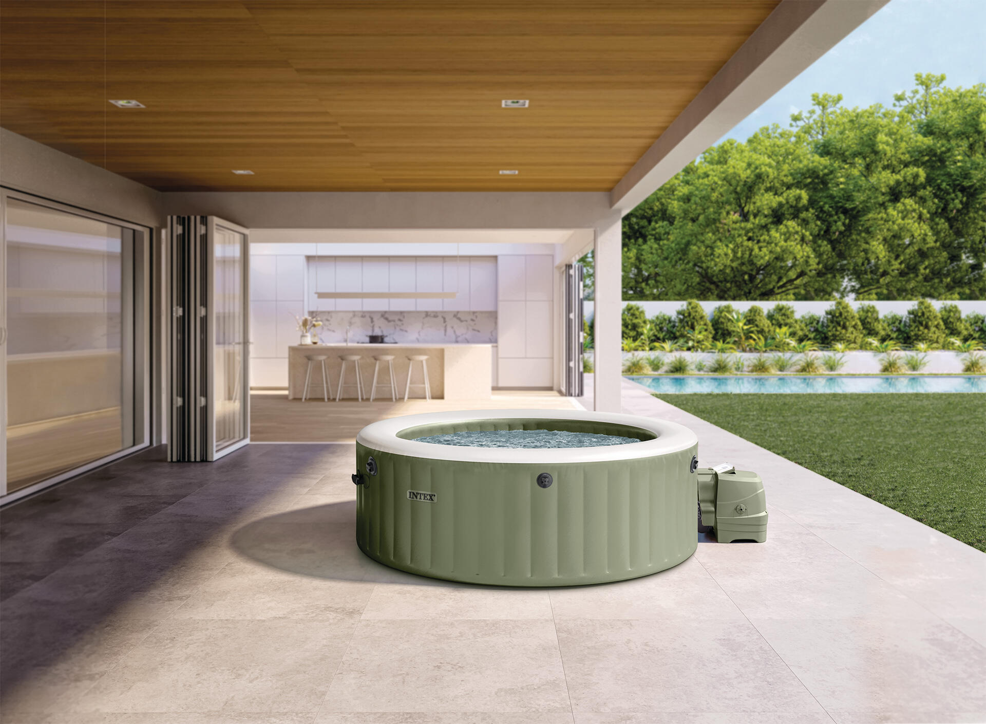 Spa inflável INTEX Massagem com bolhas Verde Oliva 6 pessoas D216x71 cm 3/7