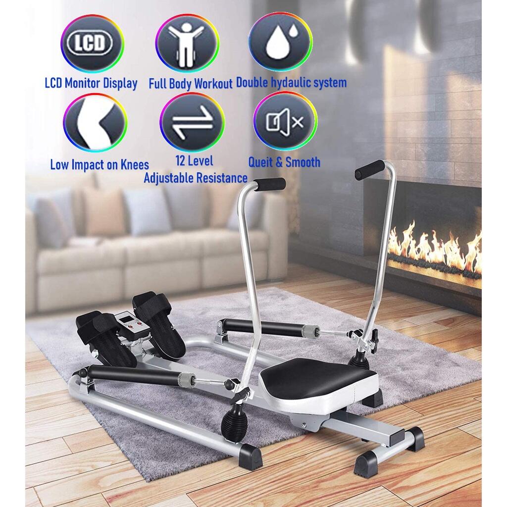 Upgrade Double Hydraulic Rowing Machine Full Motion Rower Wt LCD ...