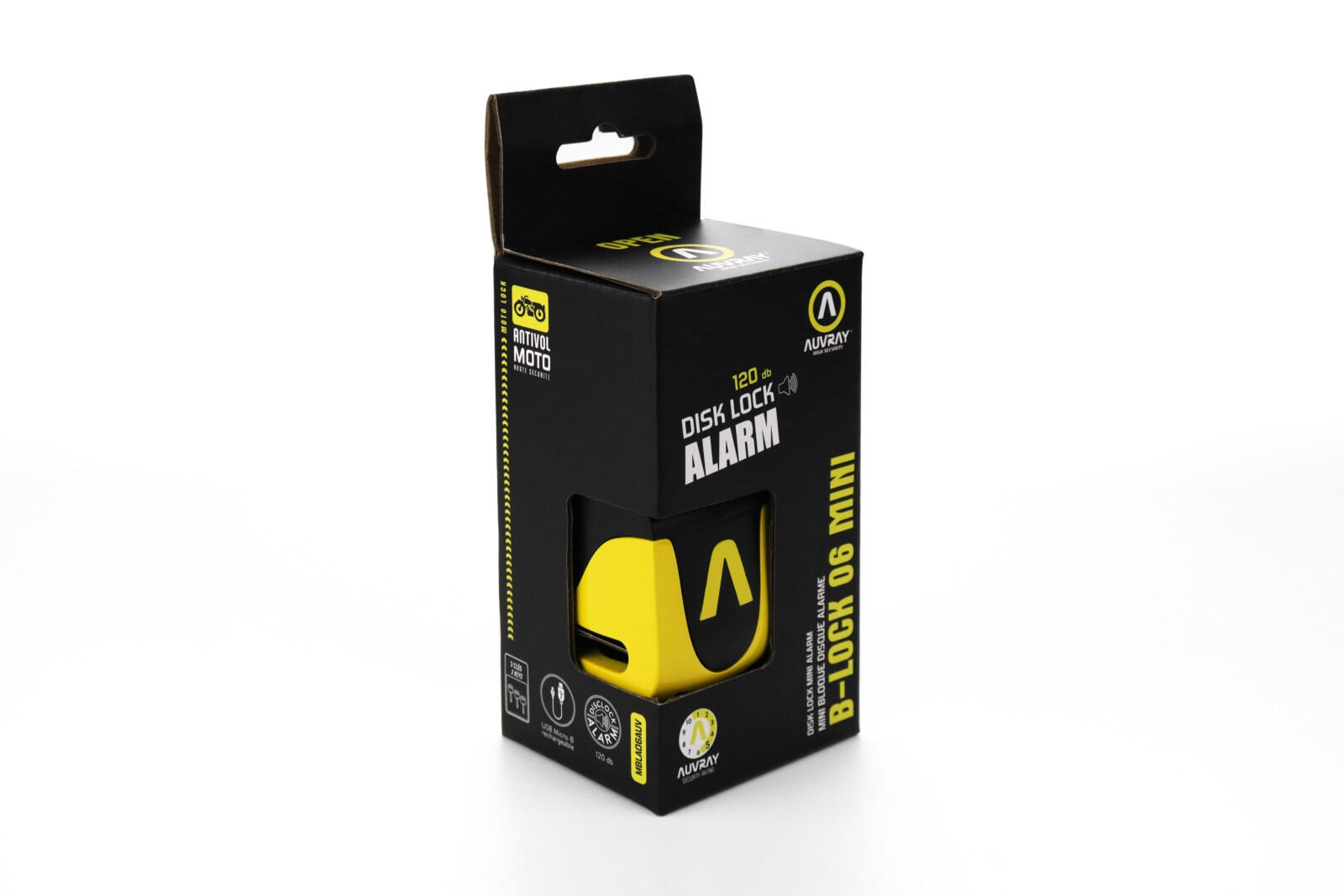 Skuterowa blokada na tarczę z alarmem B-LOCK 06 MINI - żółto-czarna AUVRAY 7/7