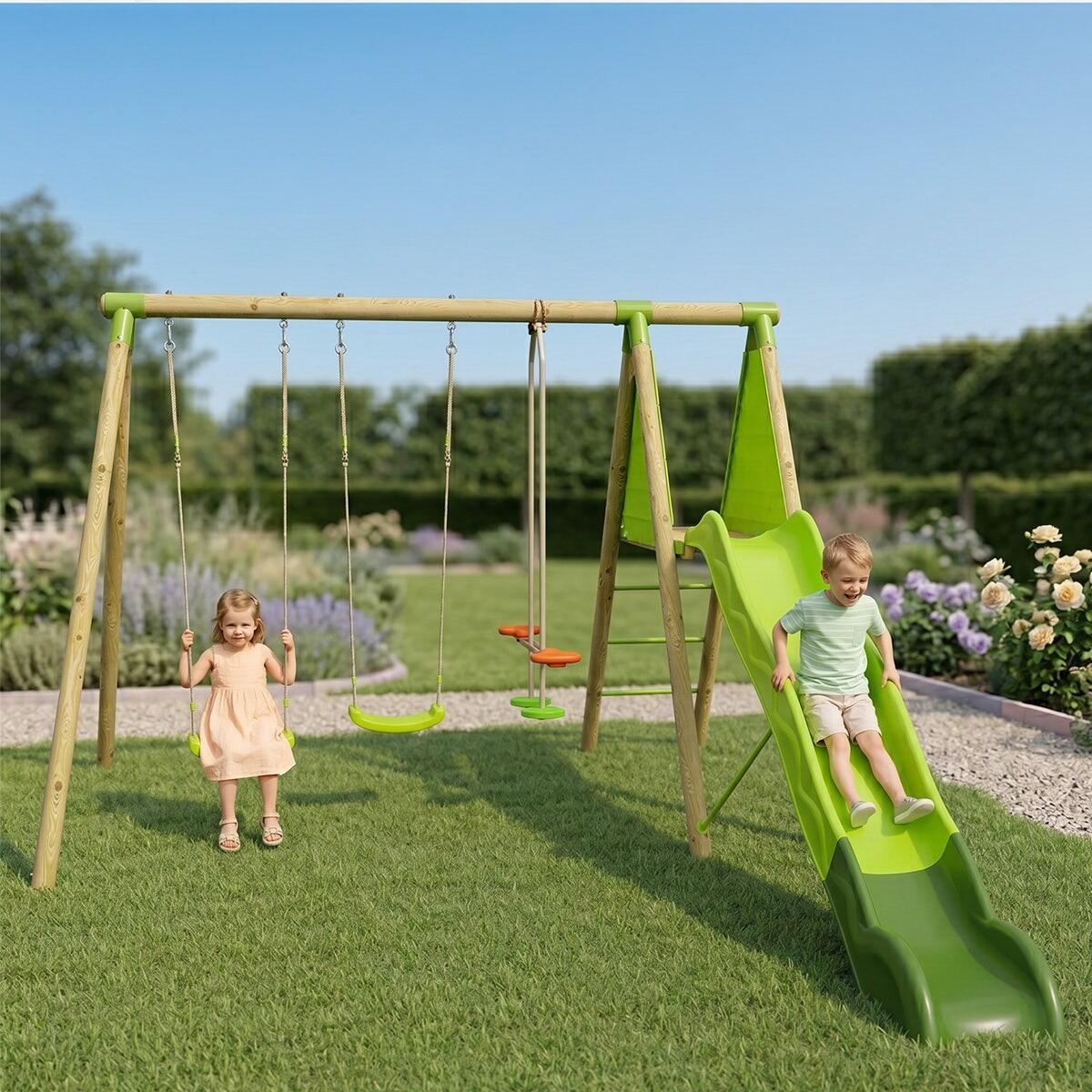 Station de jeux bois 2,30 m Topwood PALMI VERT - 5 enfants 2/7