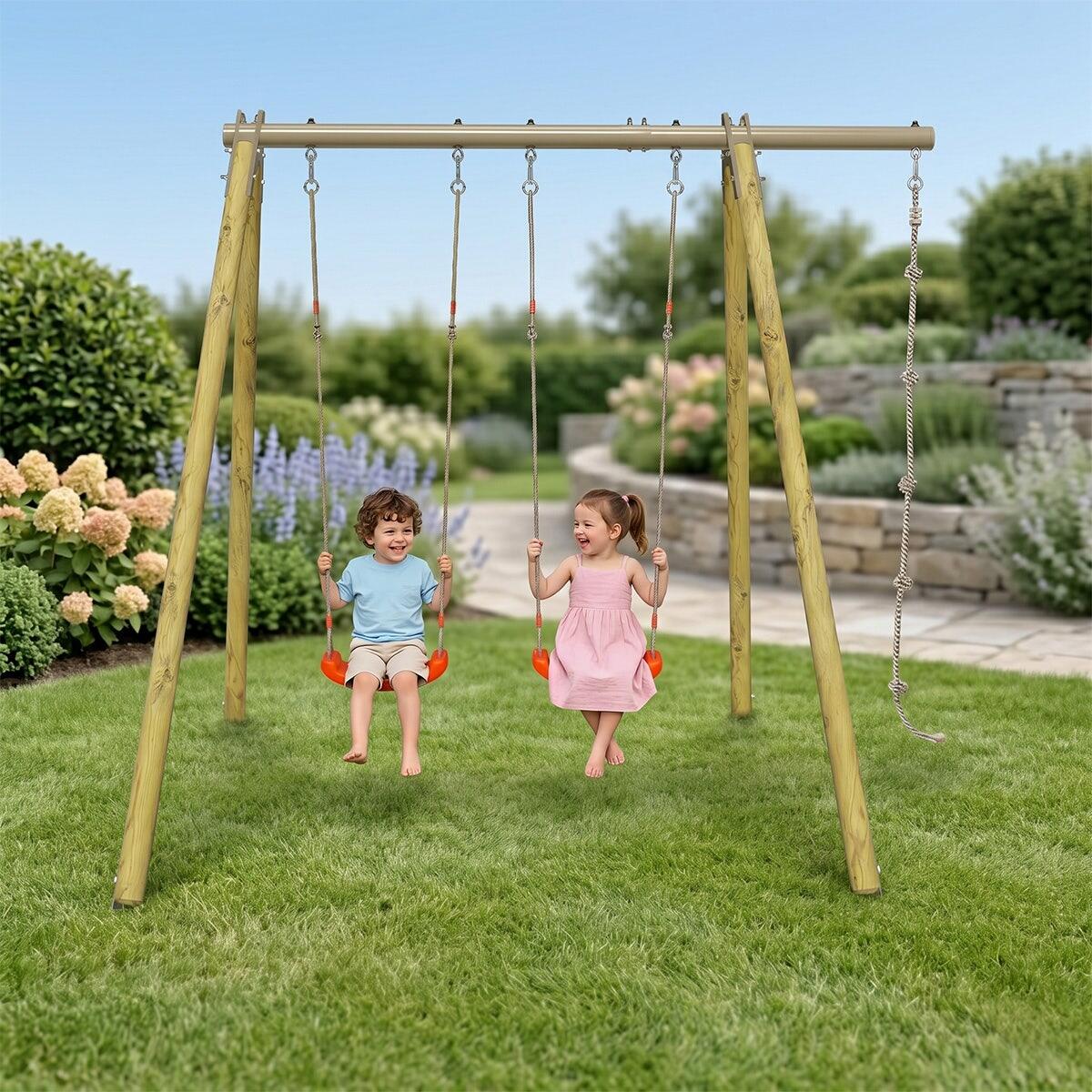 Columpio de madera y metal Piko 2,30 m para 3 niños 2/7