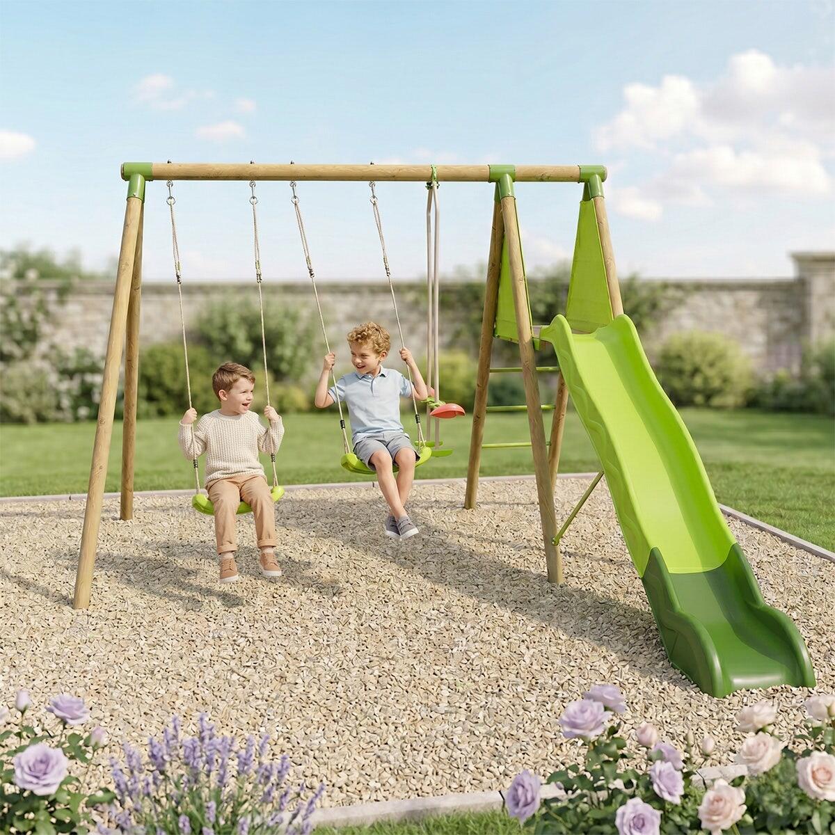 Station de jeux bois 2,30 m Topwood AZUKI VERT- 6 enfants 2/7
