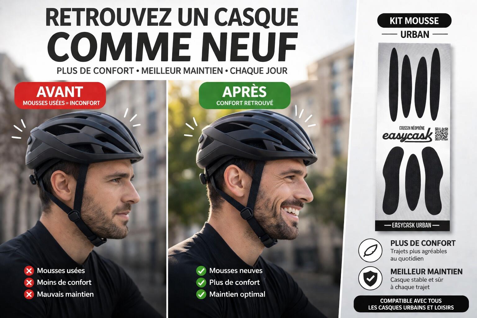 Kit schiuma per casco da bici universale EASYCASK URBAN Neoprene Comfort 2/7