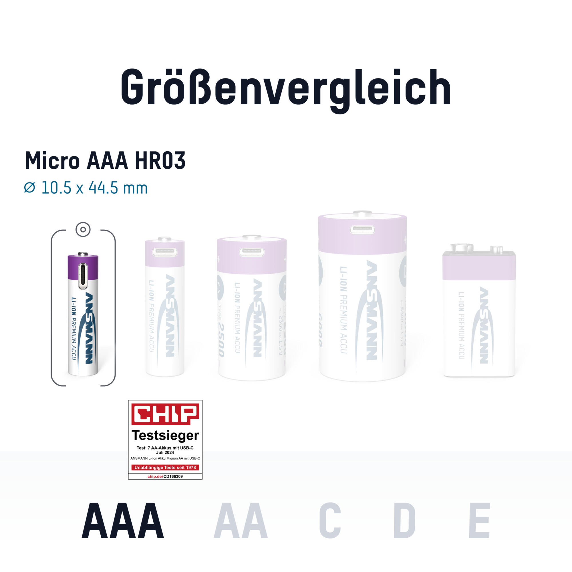 Akku AAA Typ-C Anschluss Li-Ion 400mAh 1,5V, 4 Stück 3/7
