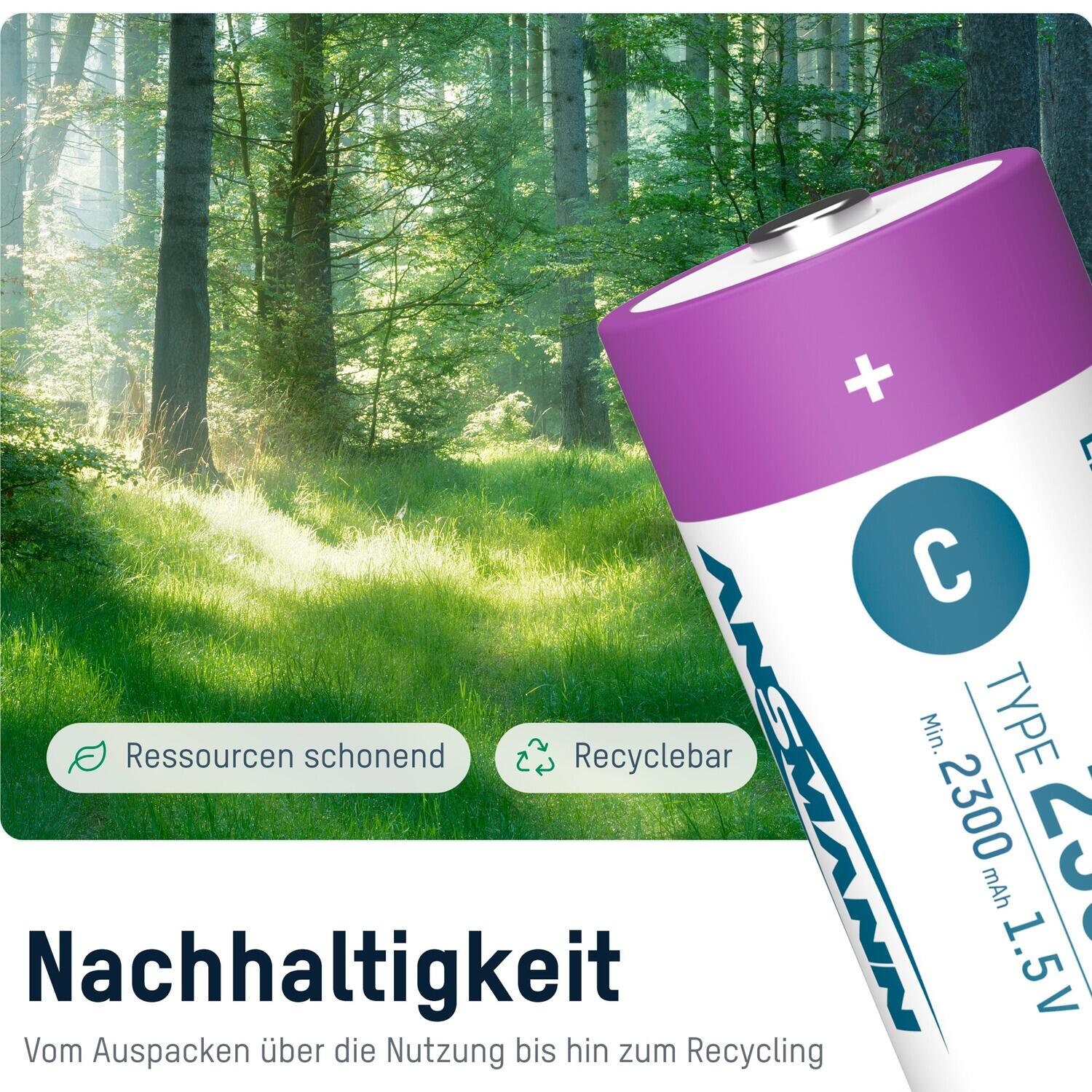 Akku Baby C Typ-C Anschluss Li-Ion 2300mAh 1,5V, 2 Stück 6/8