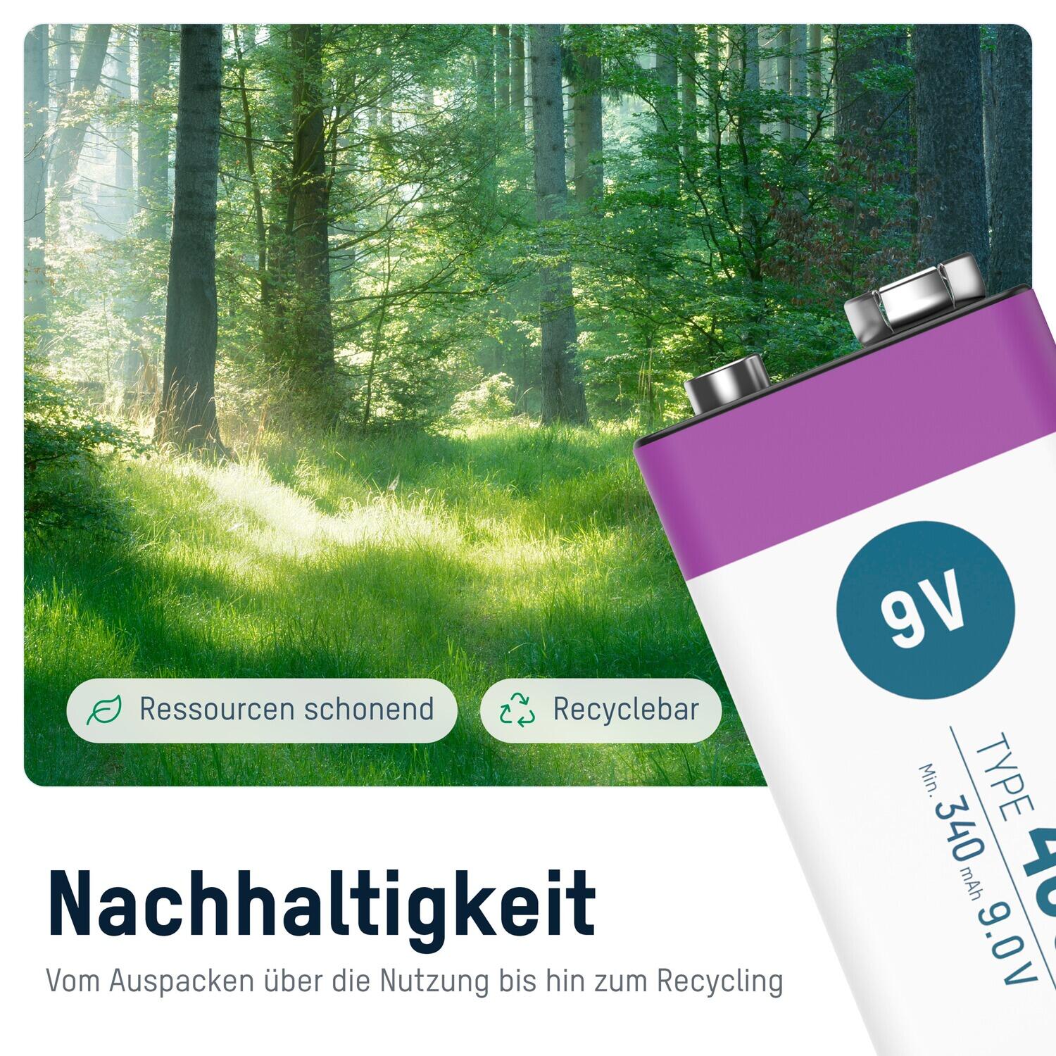 Akku 9V E-Block Typ-C Anschluss Li-Ion 340mAh, 1 Stück, wiederaufladbar 6/8