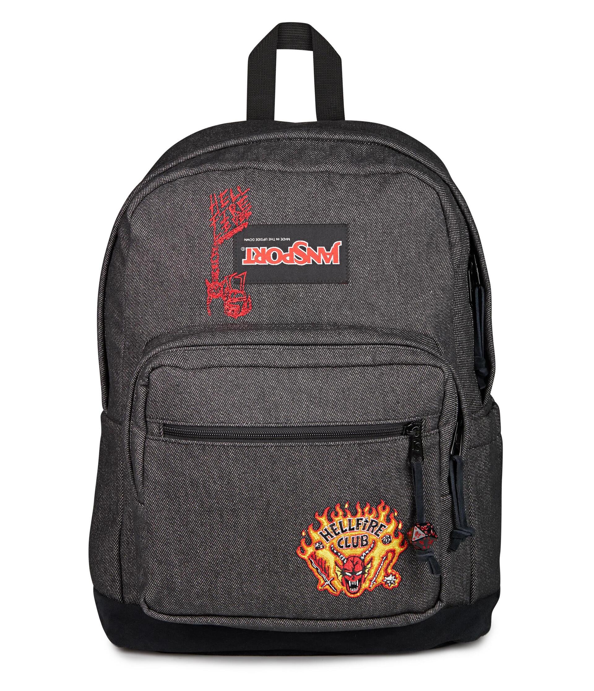 hellfire club jansport backpack Stranger Things Black | Red Padded Straps & Mesh Pockets | Zip-Up School Bag with Graphic Print | Adults Daily Rucksack | TV Series Merch Jansport Right Pack Exp Hellfire