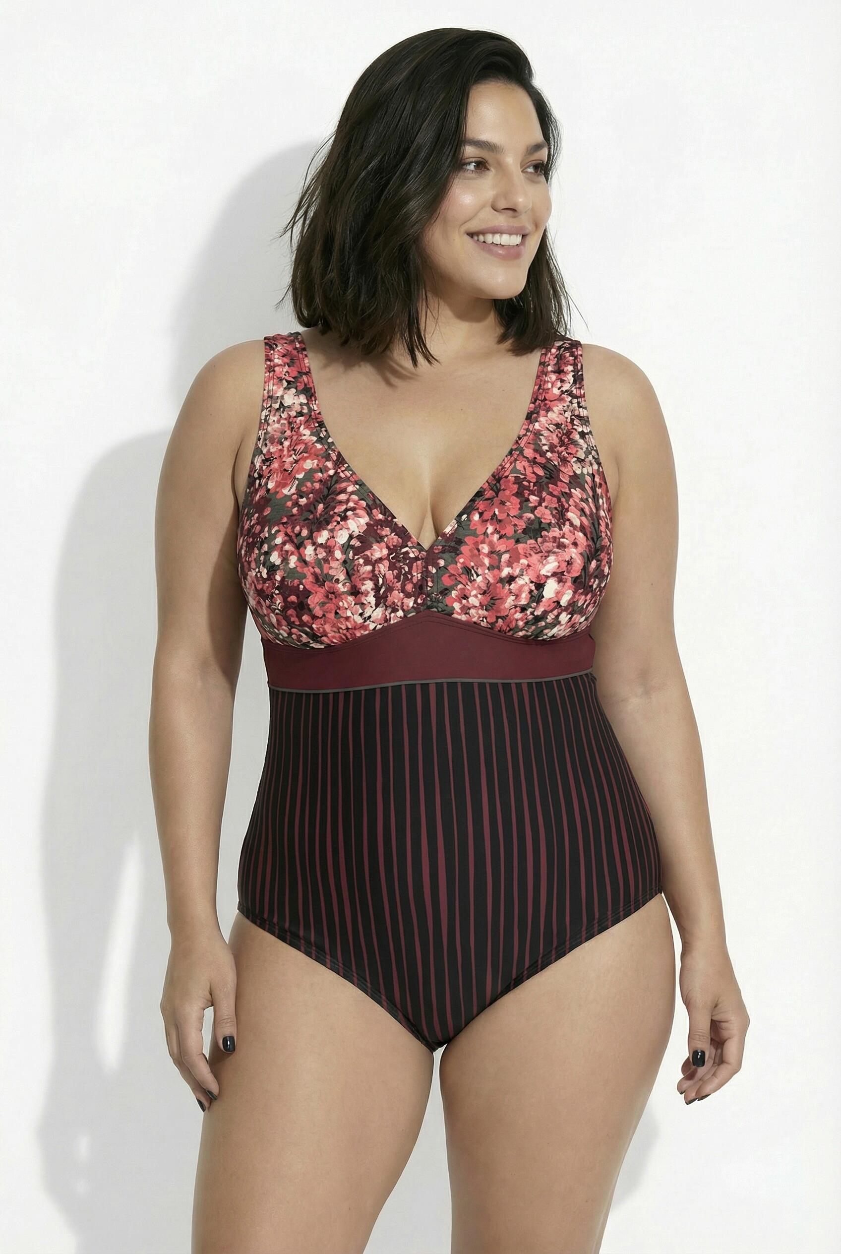 Femme Maillot de bain avec bonnets souples rayures/bande fantaisie 1/7