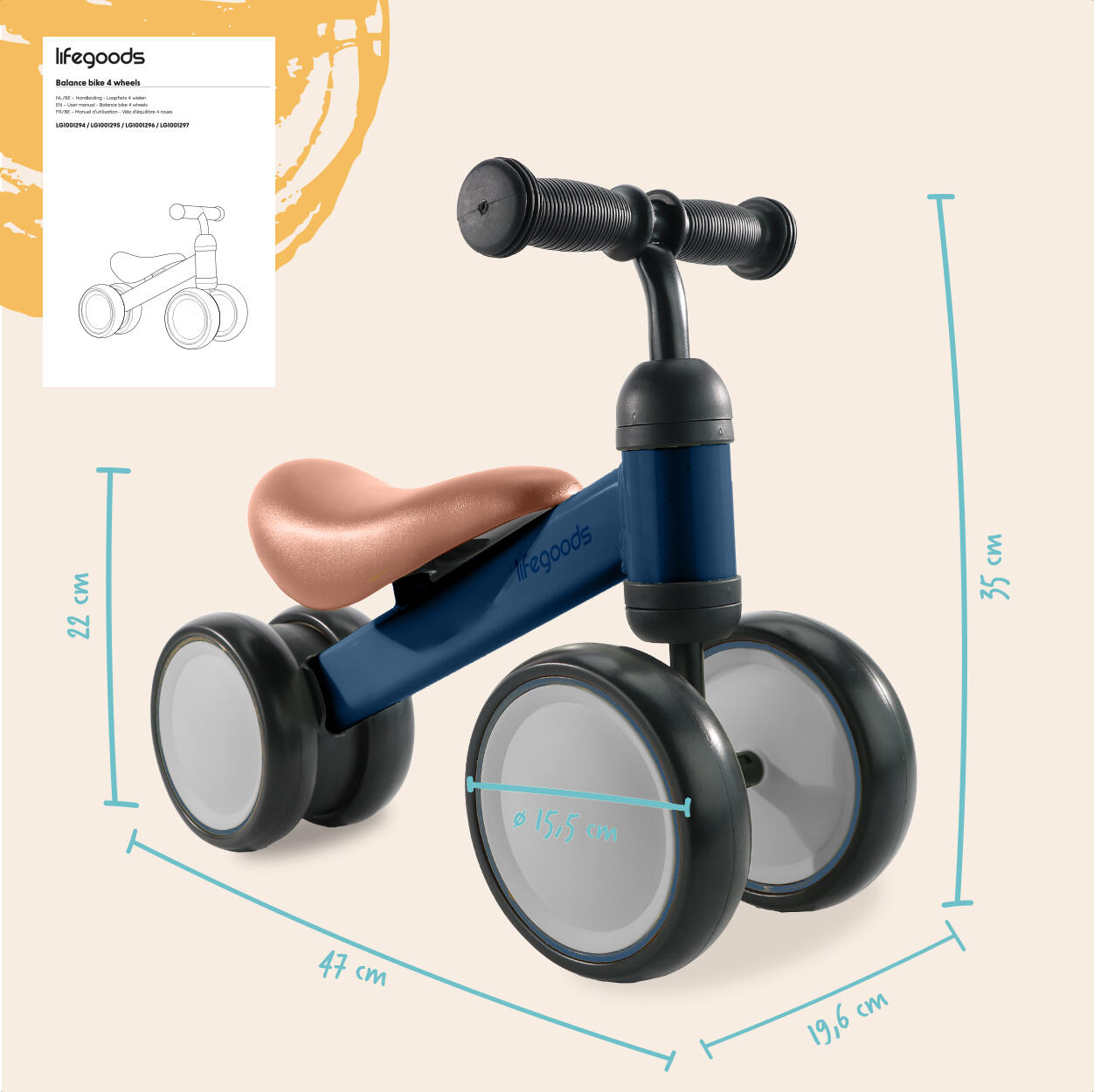 Loopfiets - kinderstep - loopfietsje - marineblauw 4/4