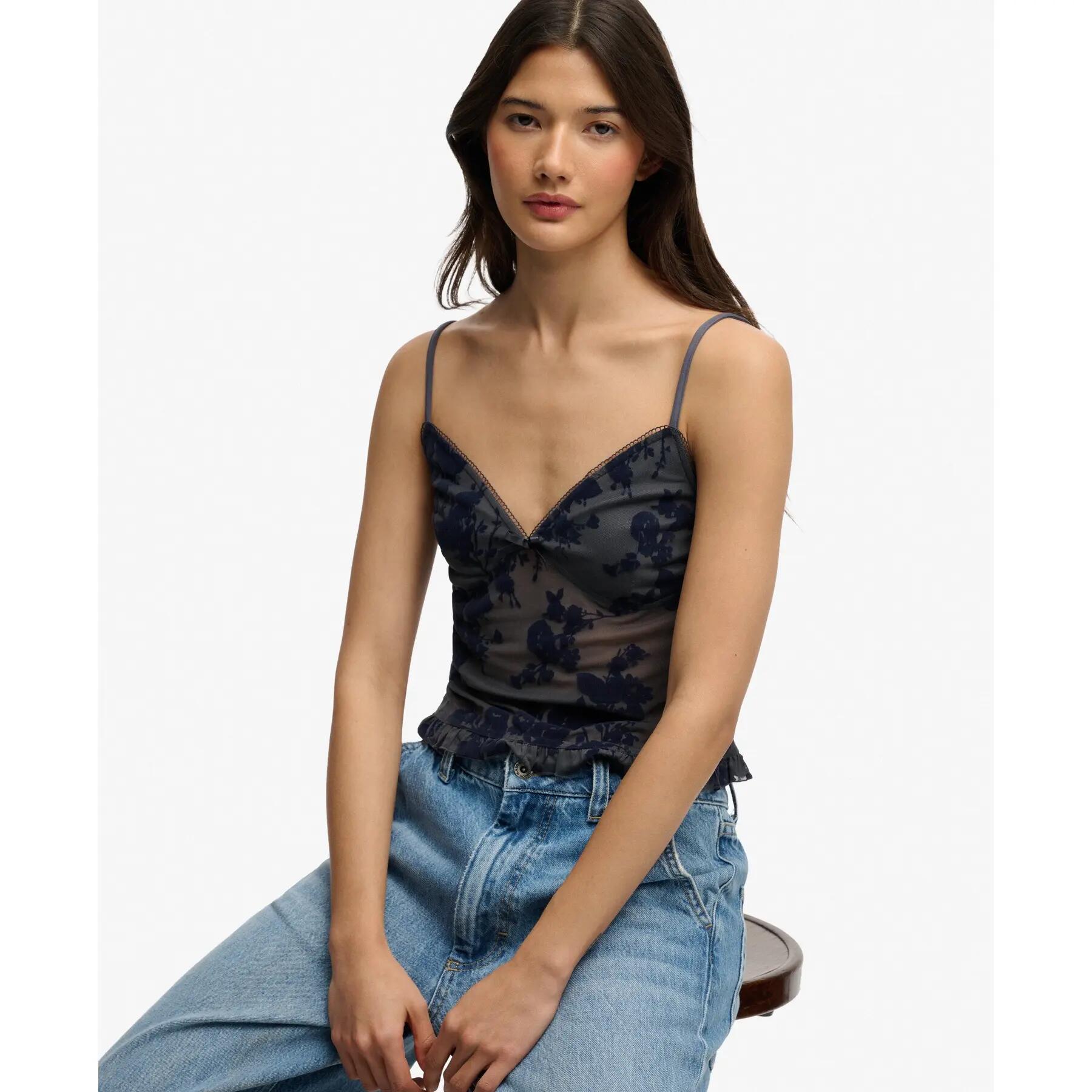 Vrouwelijke mesh tanktop met flockprint Superdry 3/5