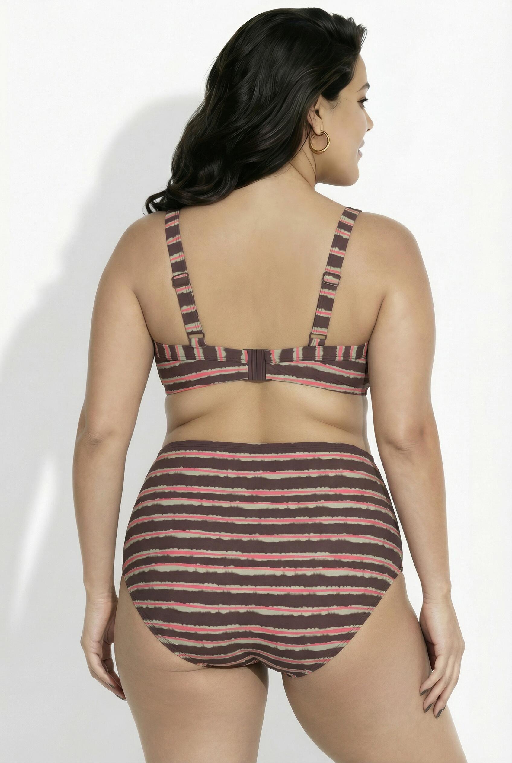 Femme Bikini avec bonnets souples drapé et jeu de rayures matière recyclée 2/7