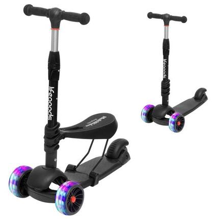 Kinderstep - hoogte verstelbaar zitje - lichtgevende wielen - MultiRider - zwart
