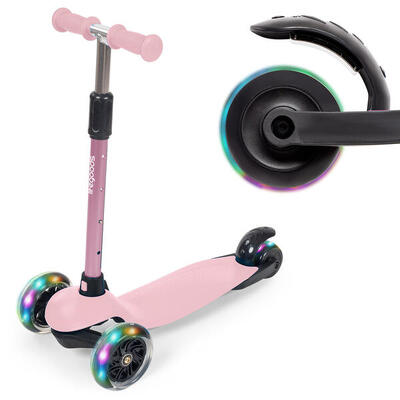 Kinderstep - 3 lichtgevende wielen - hoogte verstelbaar - pastel roze
