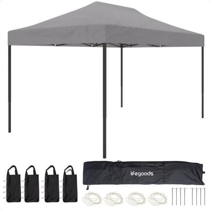 Partytent - paviljoen - 3x4.5 m - easy up - opvouwbaar - donkergrijs
