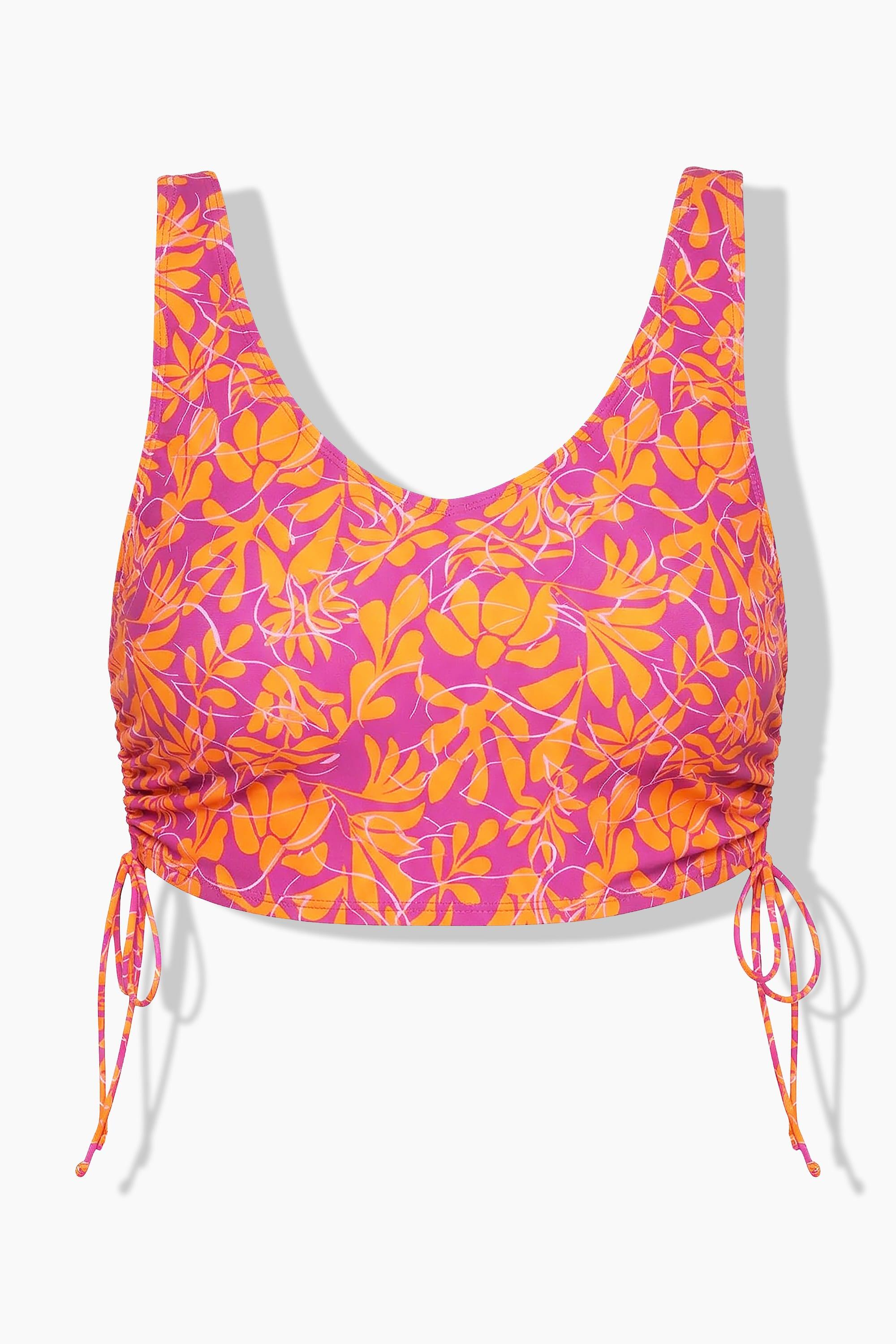 Dames Bikinitop softcups neon bloemen gerimpelde zijkant 5/5