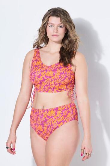 Femme Haut de bikini bonnets souples fleurs néon fronces latérales