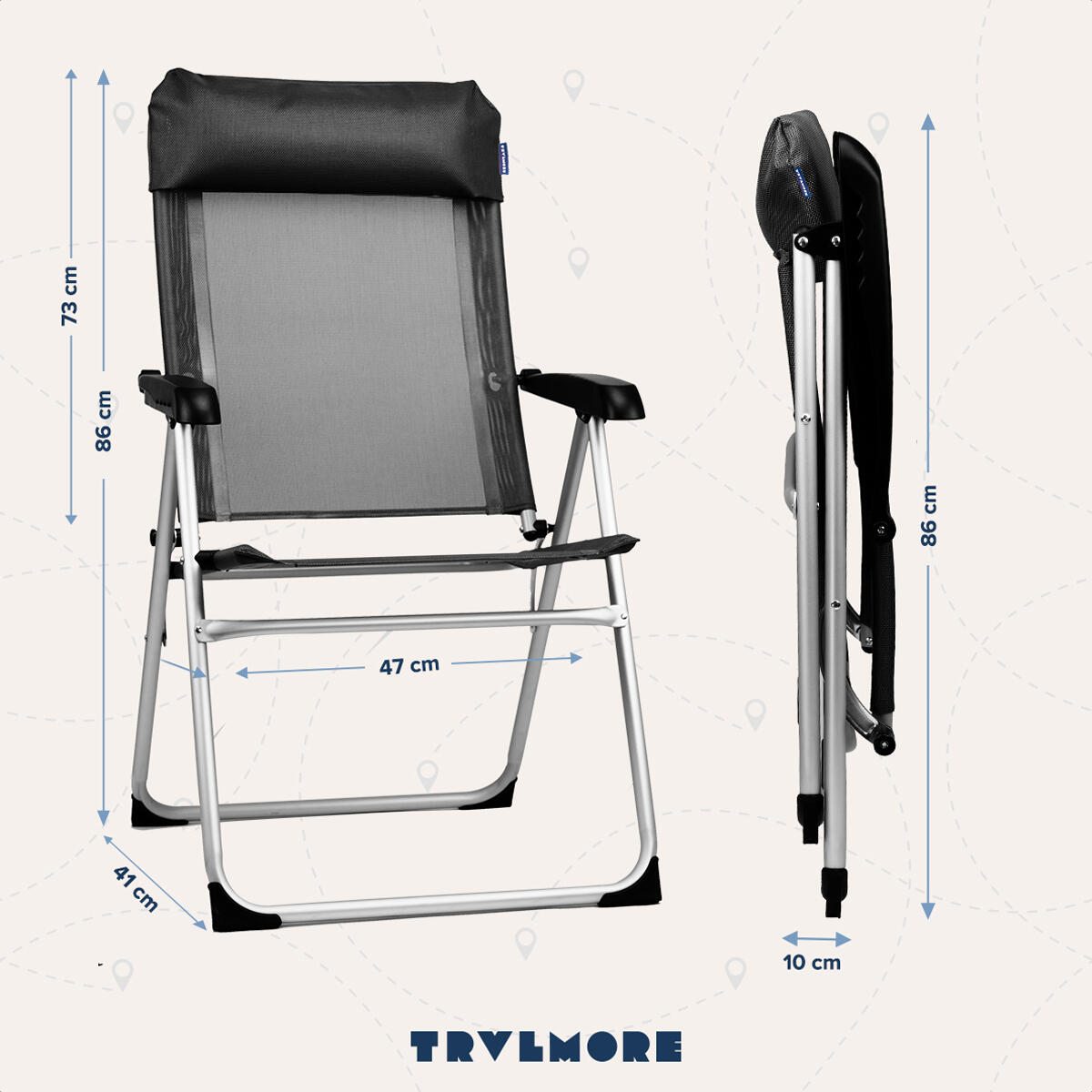Campingstoel - opvouwbaar - 110kg draagvermogen - verstelbaar - zwart 4/4