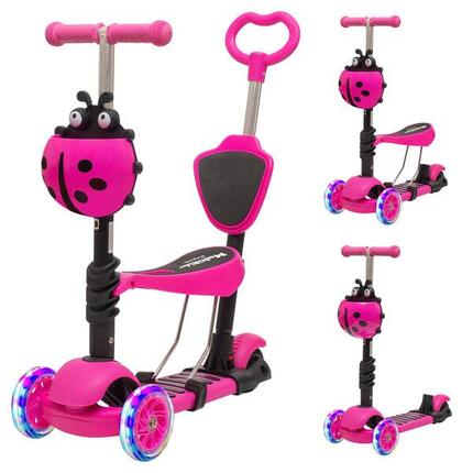 Kinderstep met duwstang - hoogte verstelbaar - lichtgevende wielen - roze