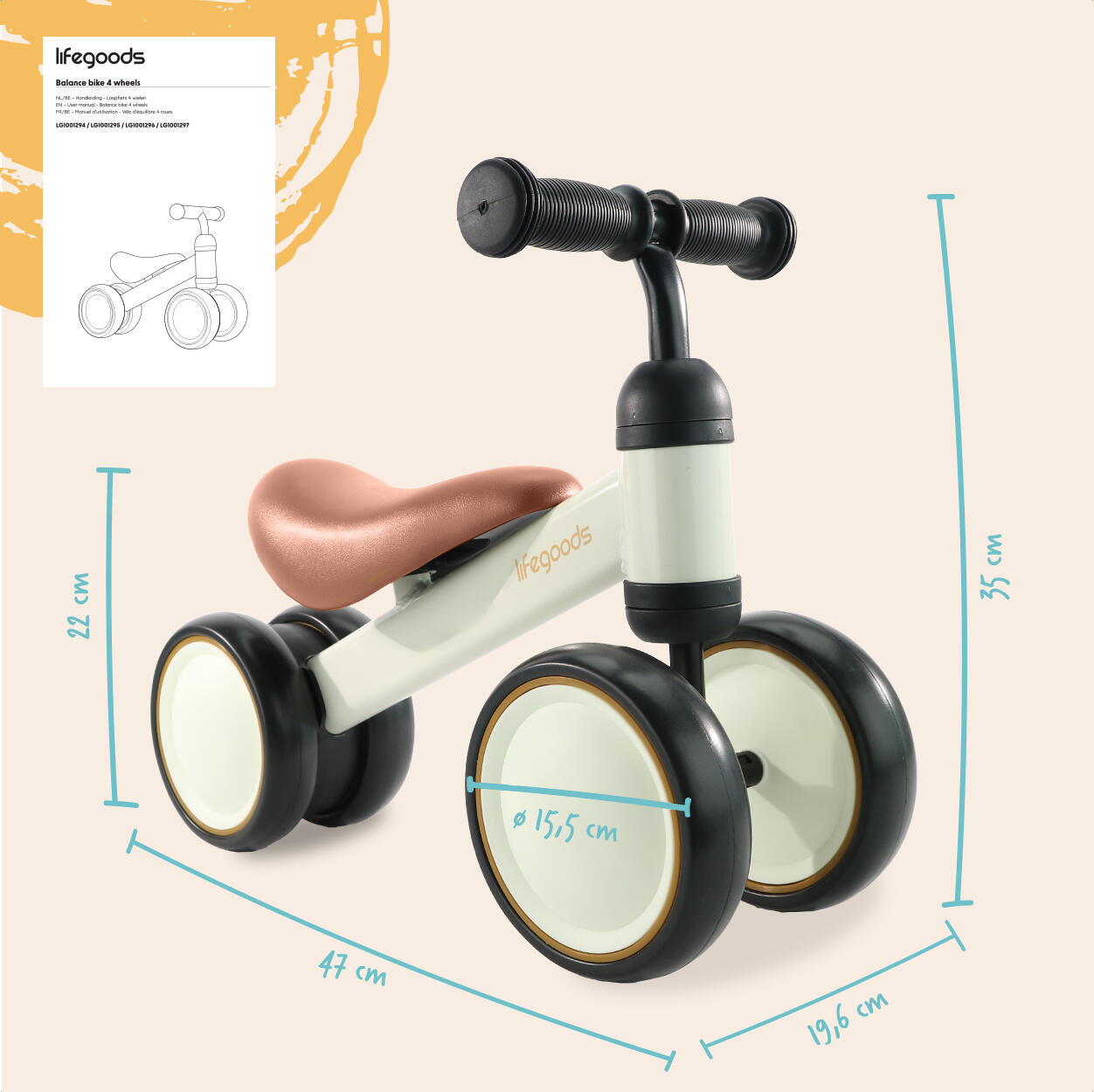 Loopfiets - kinderstep - loopfietsje - crème 4/4