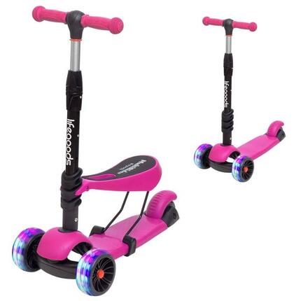 Kinderstep - hoogte verstelbaar zitje - lichtgevende wielen - MultiRider - roze