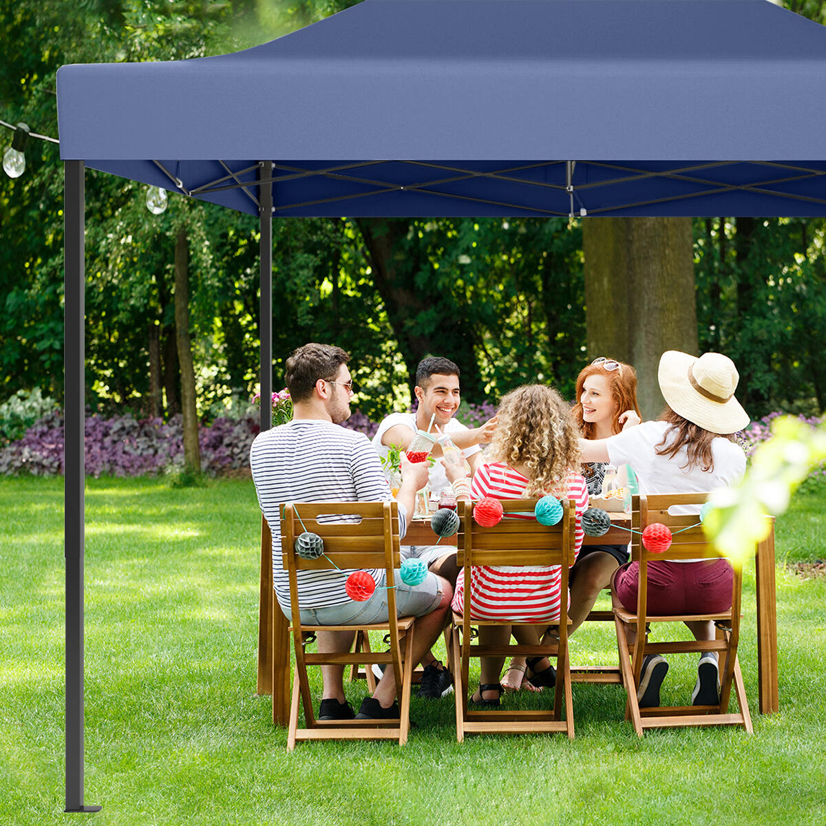 Partytent - paviljoen - 3x4.5 m - easy up - opvouwbaar - donkerblauw 4/4
