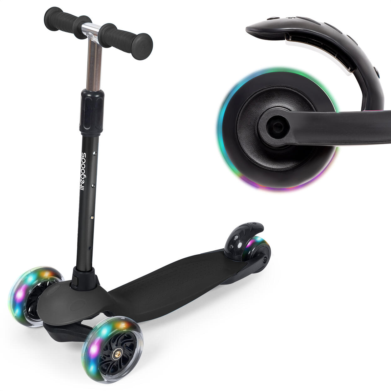 Trottinette enfant - 3 roues lumineuses - hauteur reglable - noir 3/3