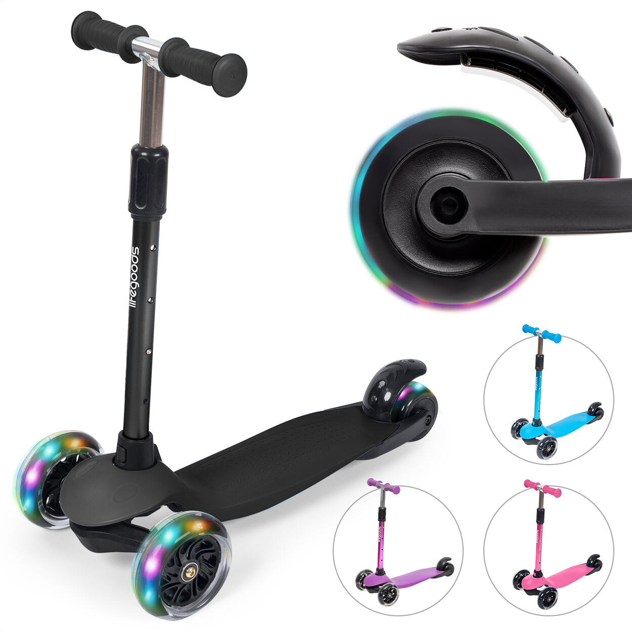 Trottinette enfant - 3 roues lumineuses - hauteur reglable - noir 2/3
