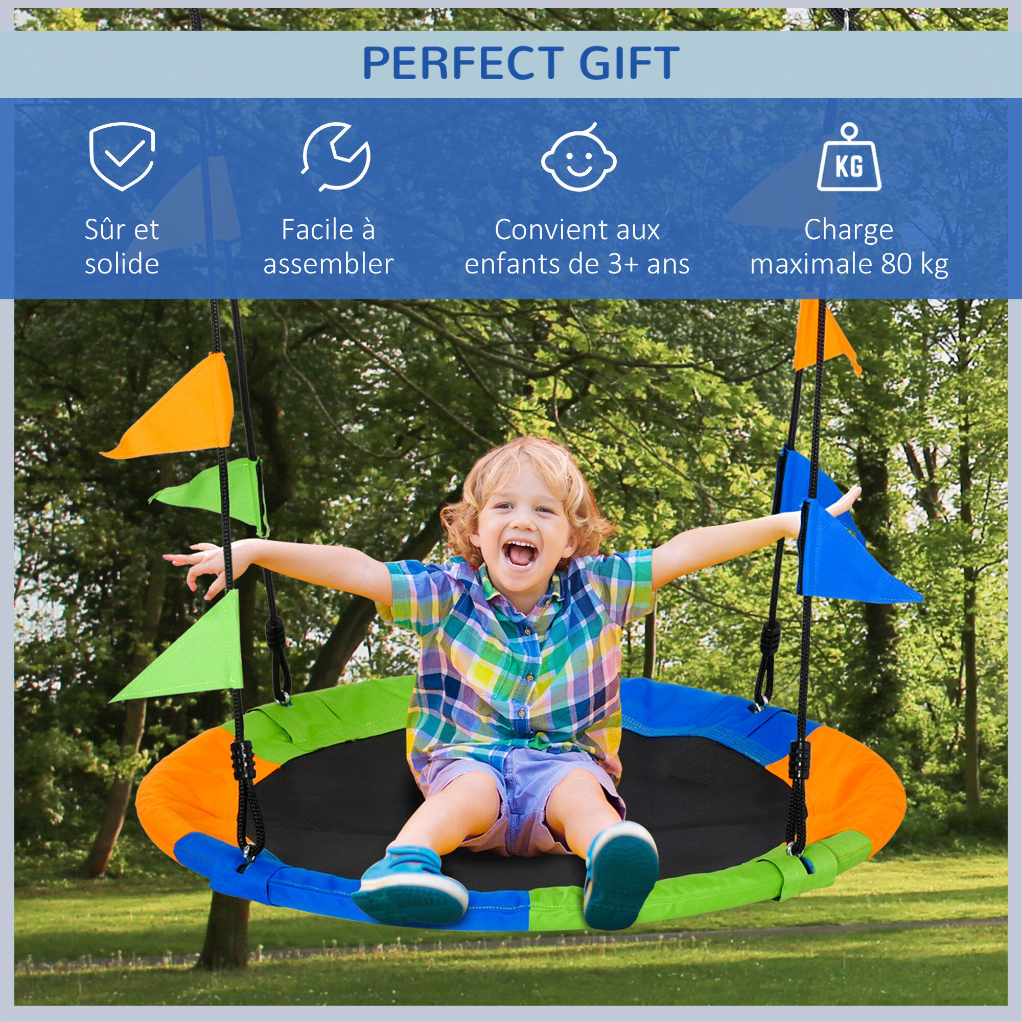 Balançoire nid d'oiseau rond Ø 100 cm multicolore 4/5