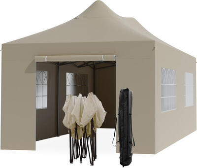 Partytent - paviljoen - 3x6 m - zijwanden - easy up - opvouwbaar - beige