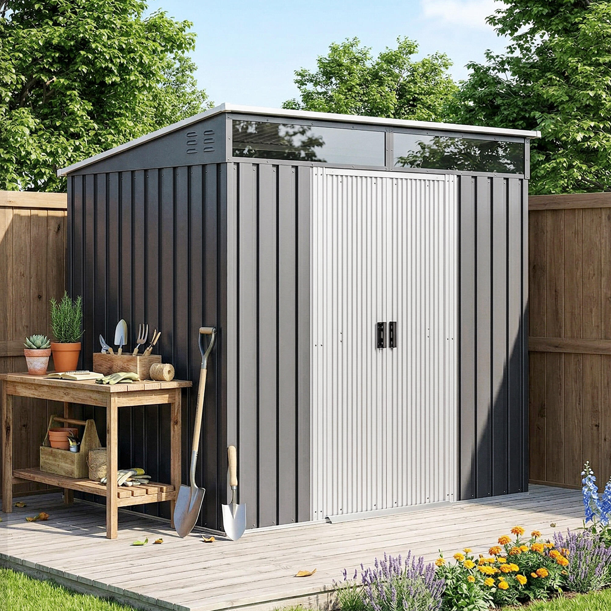 Abrigo de Jardim 195x122x181,5 cm cinzento Outsunny 2/7