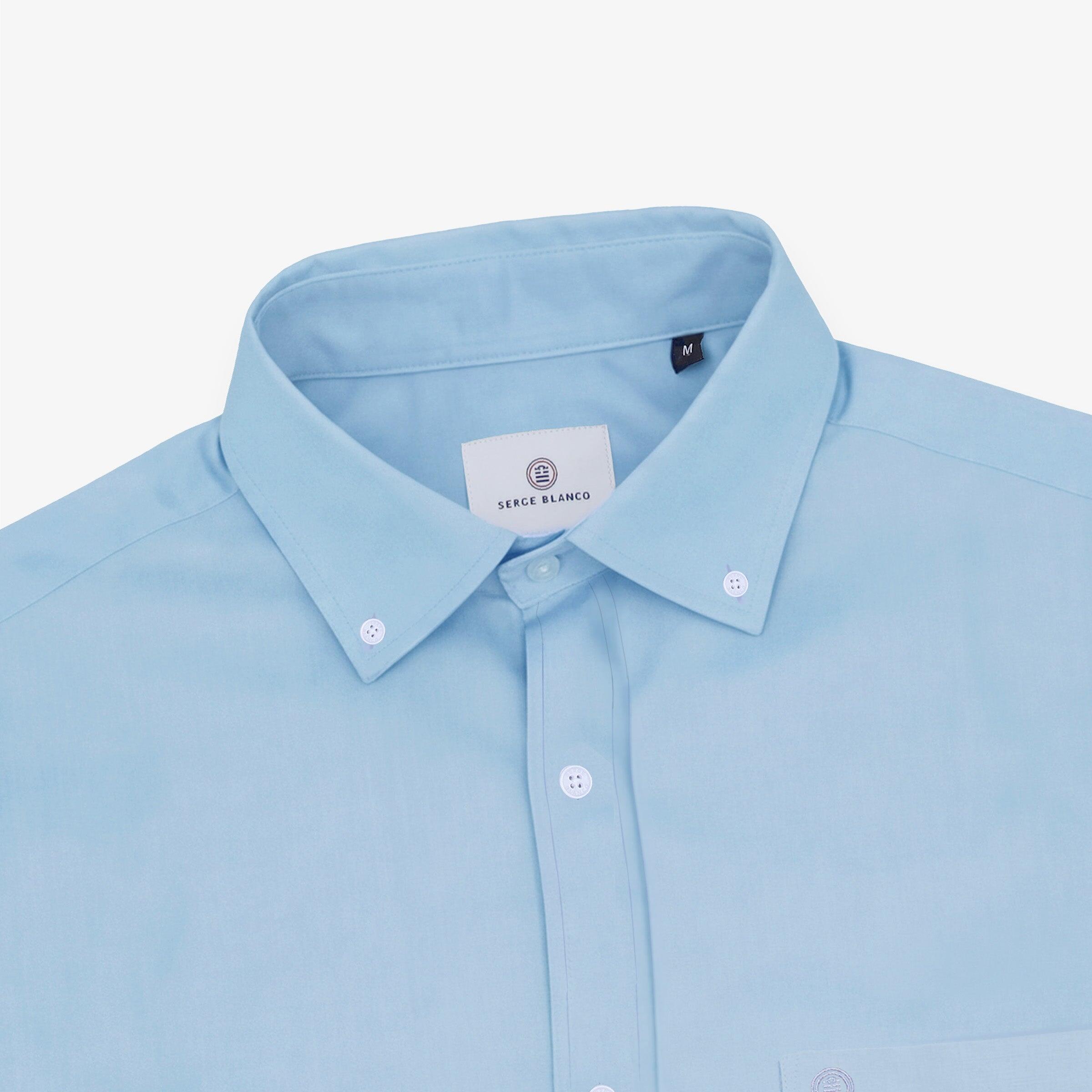 Camisa azul de manga larga de algodón 3/4