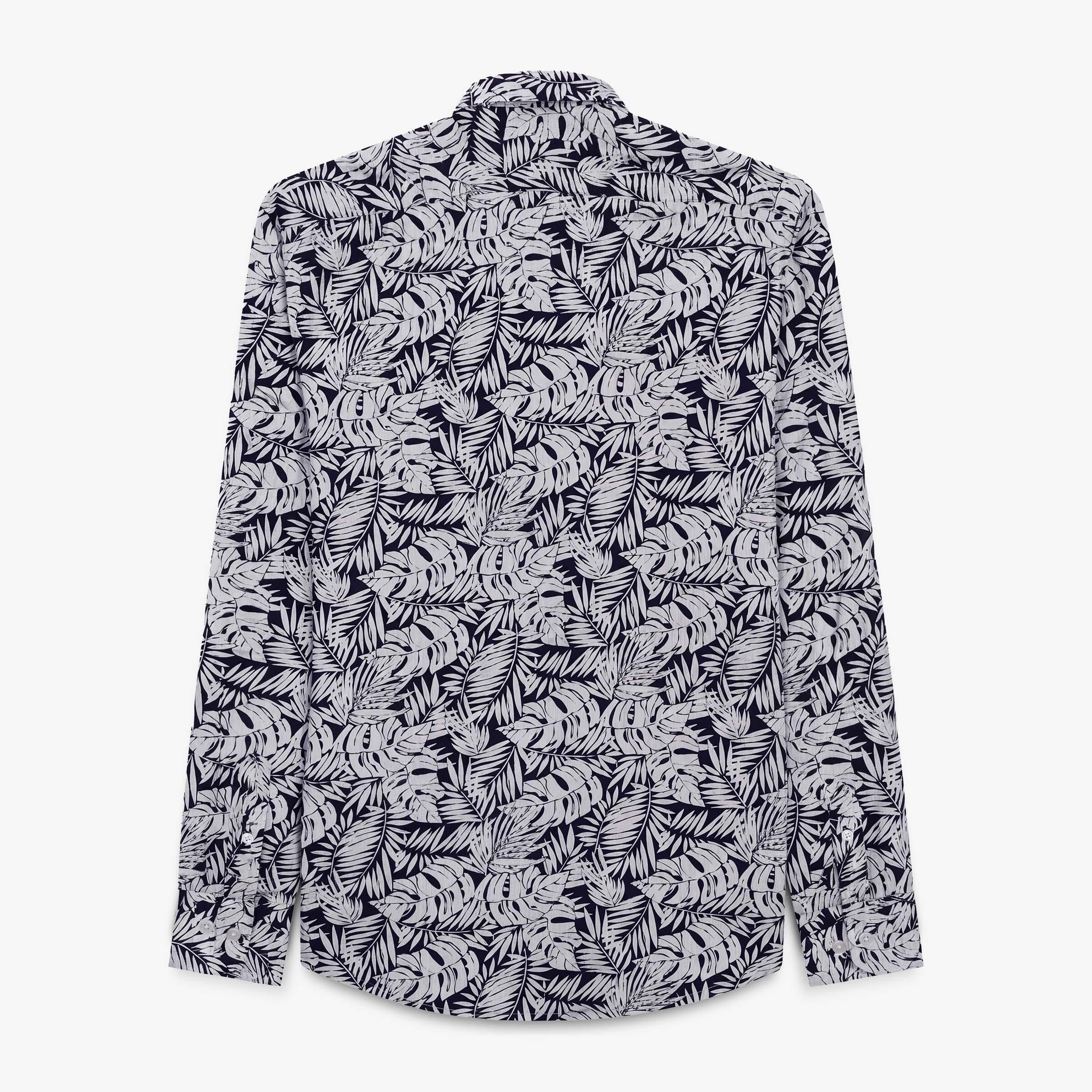 Camicia a maniche lunghe in cotone blu navy con stampa floreale 2/5