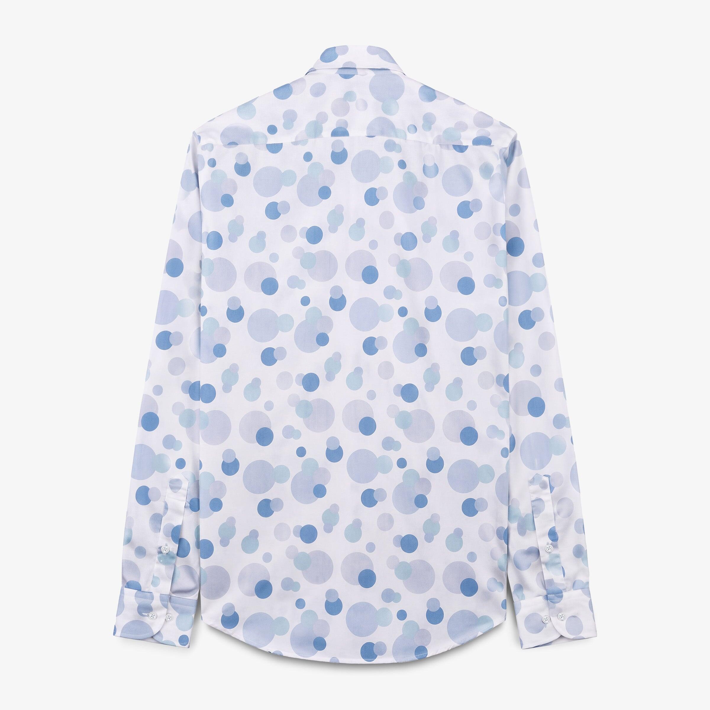 Camicia a maniche lunghe in cotone bianco con stampa a palline blu 2/4