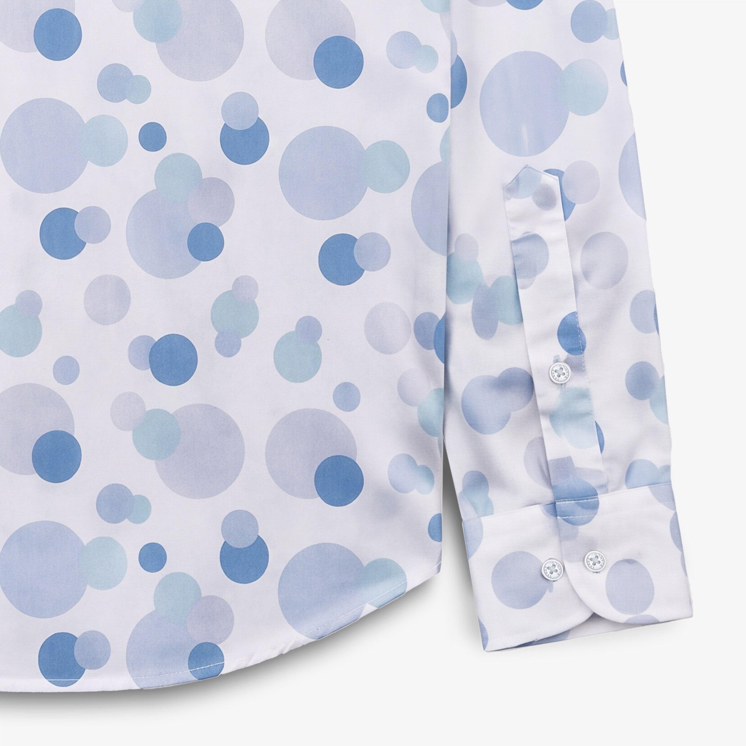 Camicia a maniche lunghe in cotone bianco con stampa a palline blu 4/4