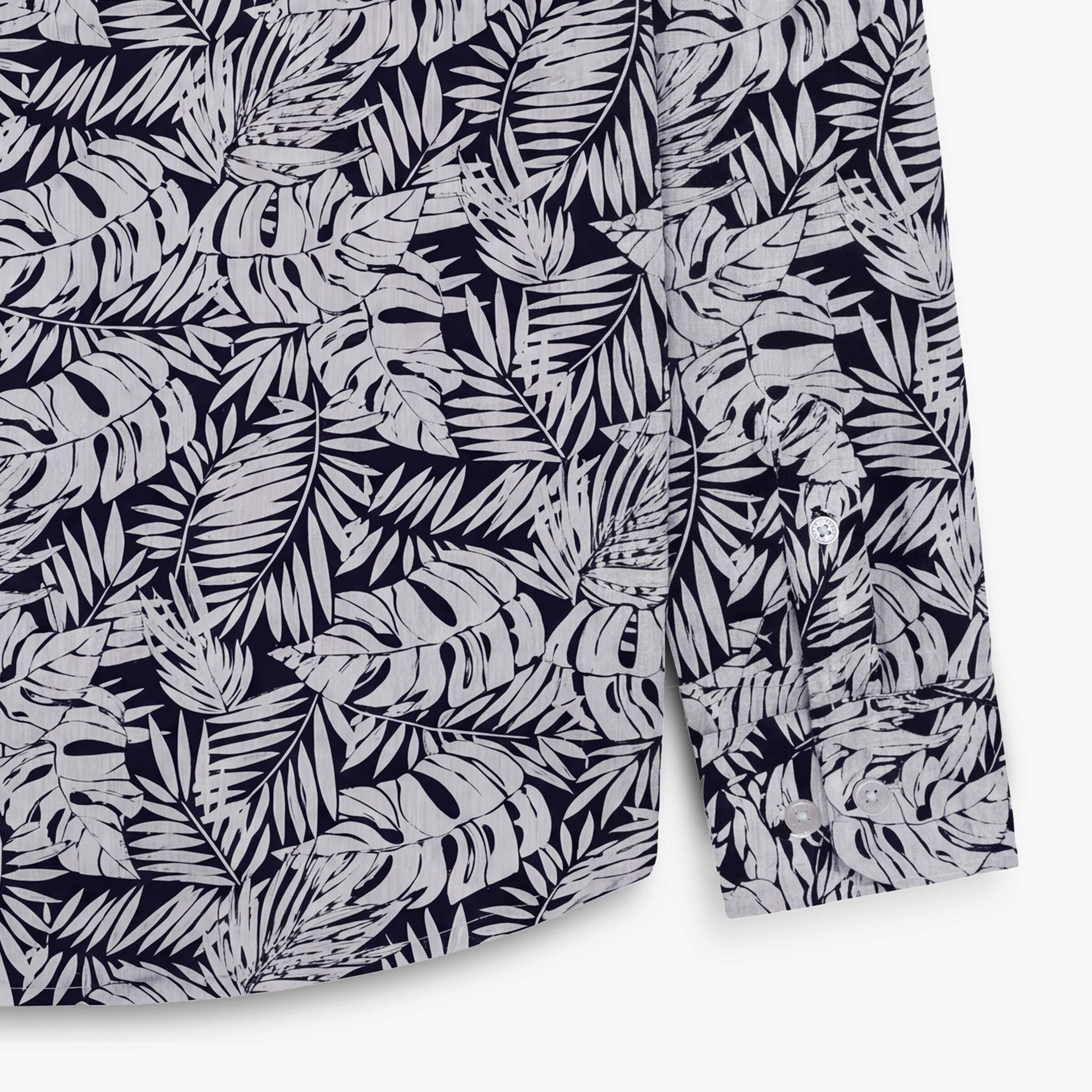 Camicia a maniche lunghe in cotone blu navy con stampa floreale 4/5