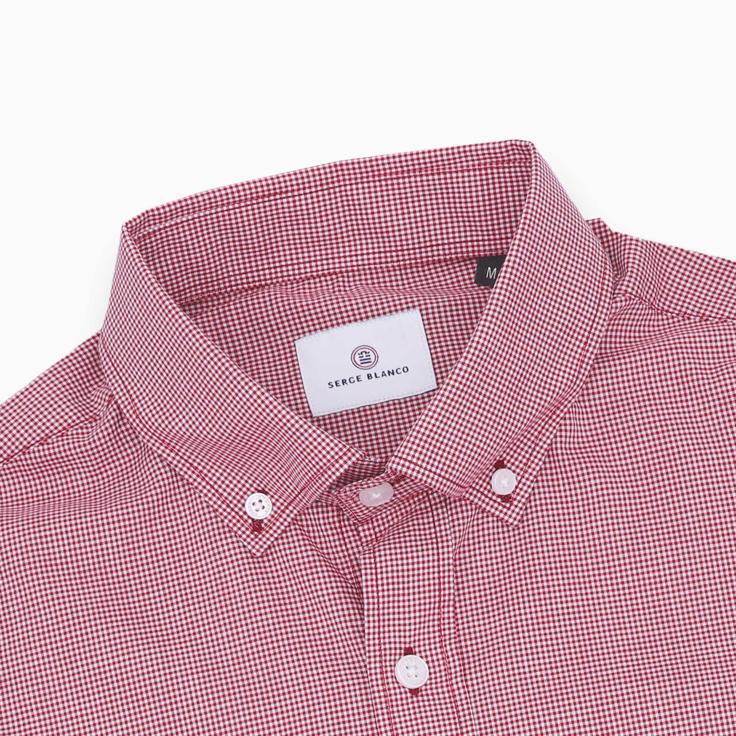 Camicia a maniche lunghe in cotone a quadri Vichy bianchi e rossi 3/4