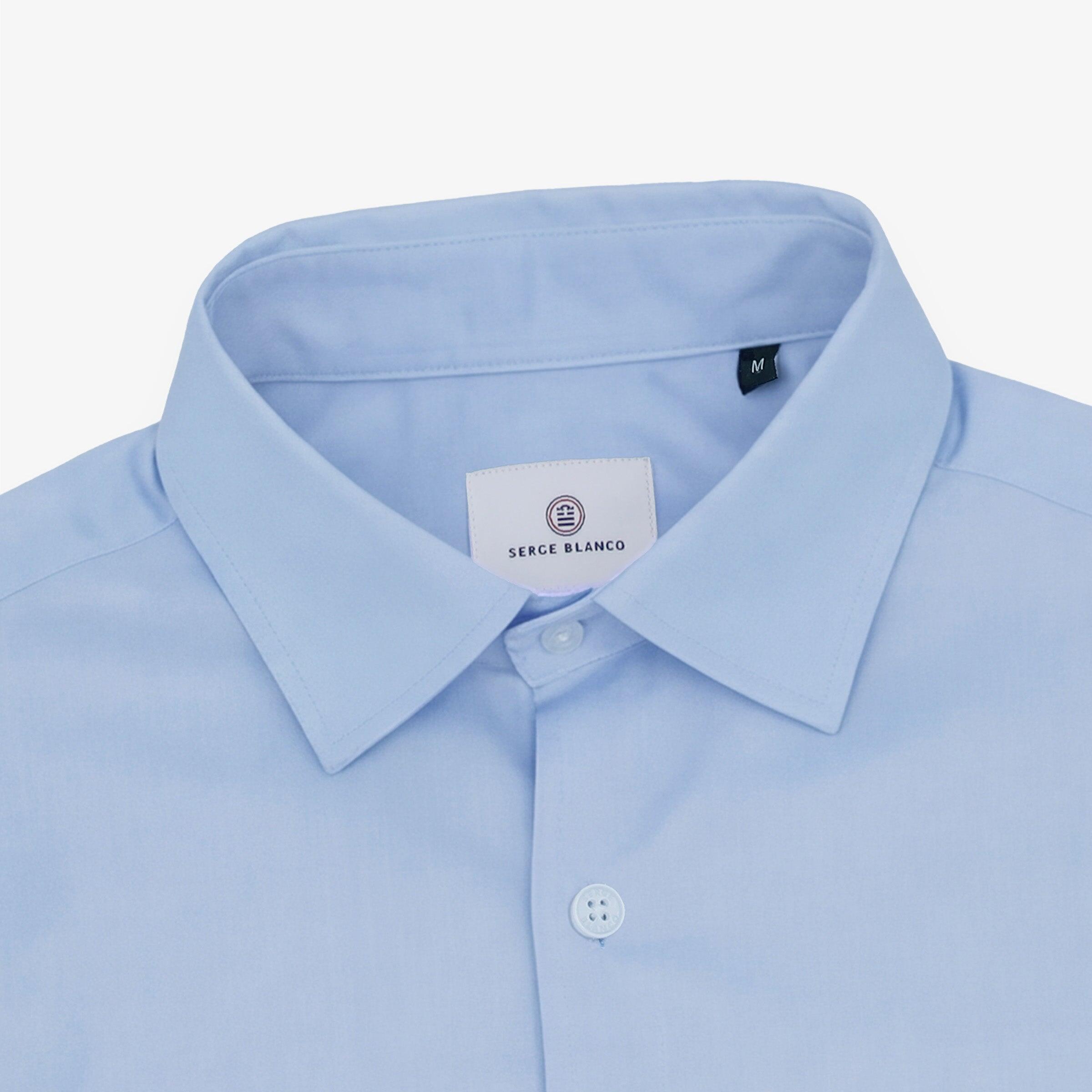 Camisa de manga larga de algodón azul cielo 3/5