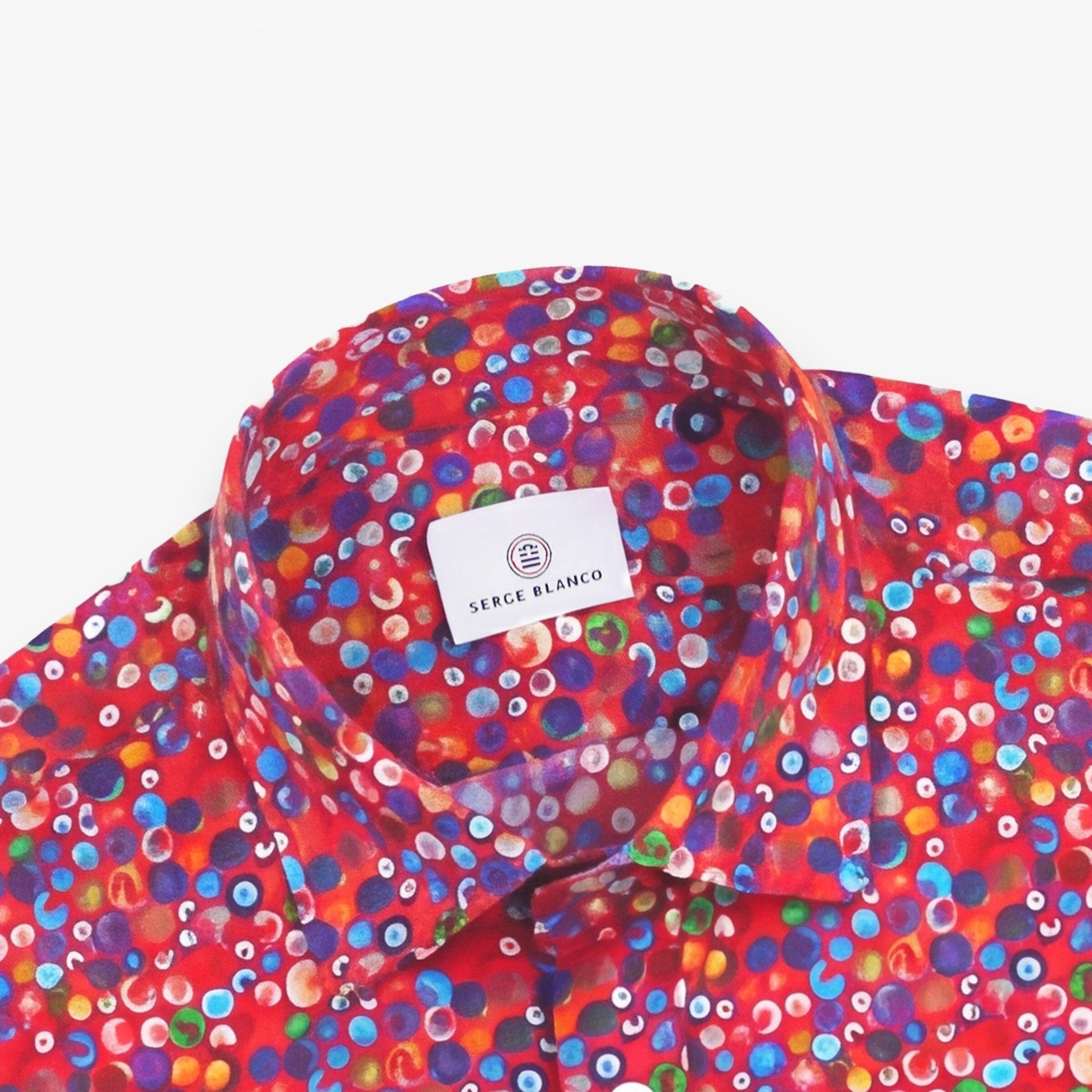 Camicia a maniche lunghe in cotone rosso con stampa a palline 3/4