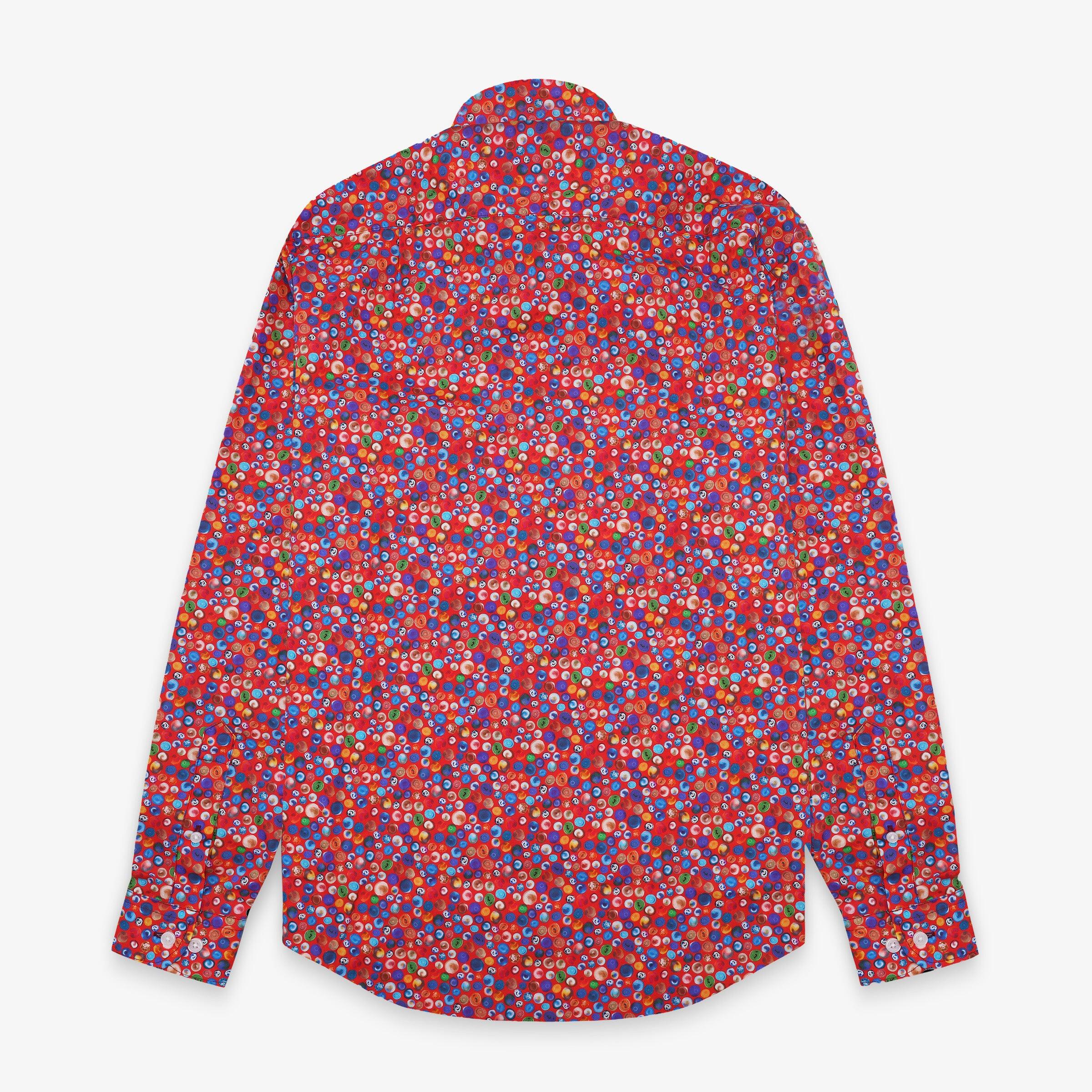 Camicia a maniche lunghe in cotone rosso con stampa a palline 2/4