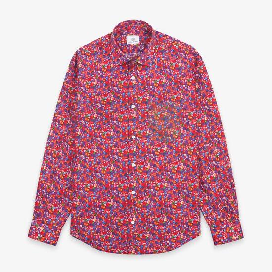 Chemise manches longues en coton rouge avec imprimé boules