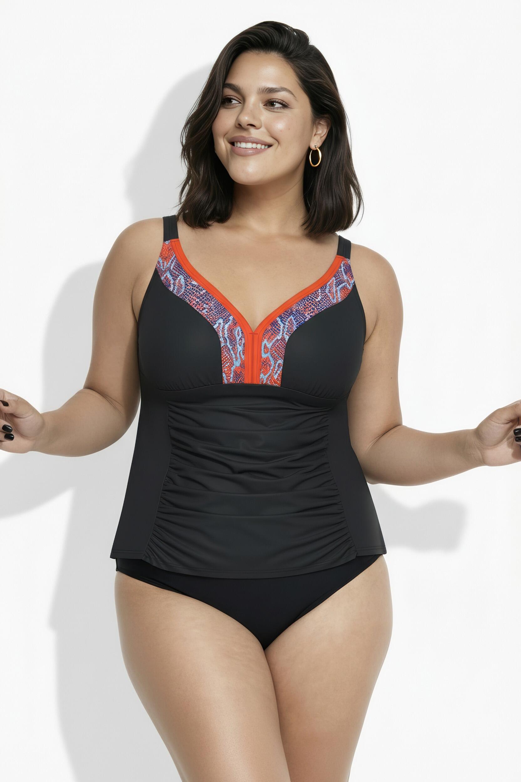 Femme Tankini avec bonnets souples bordure fantaisie et fronces 6/7