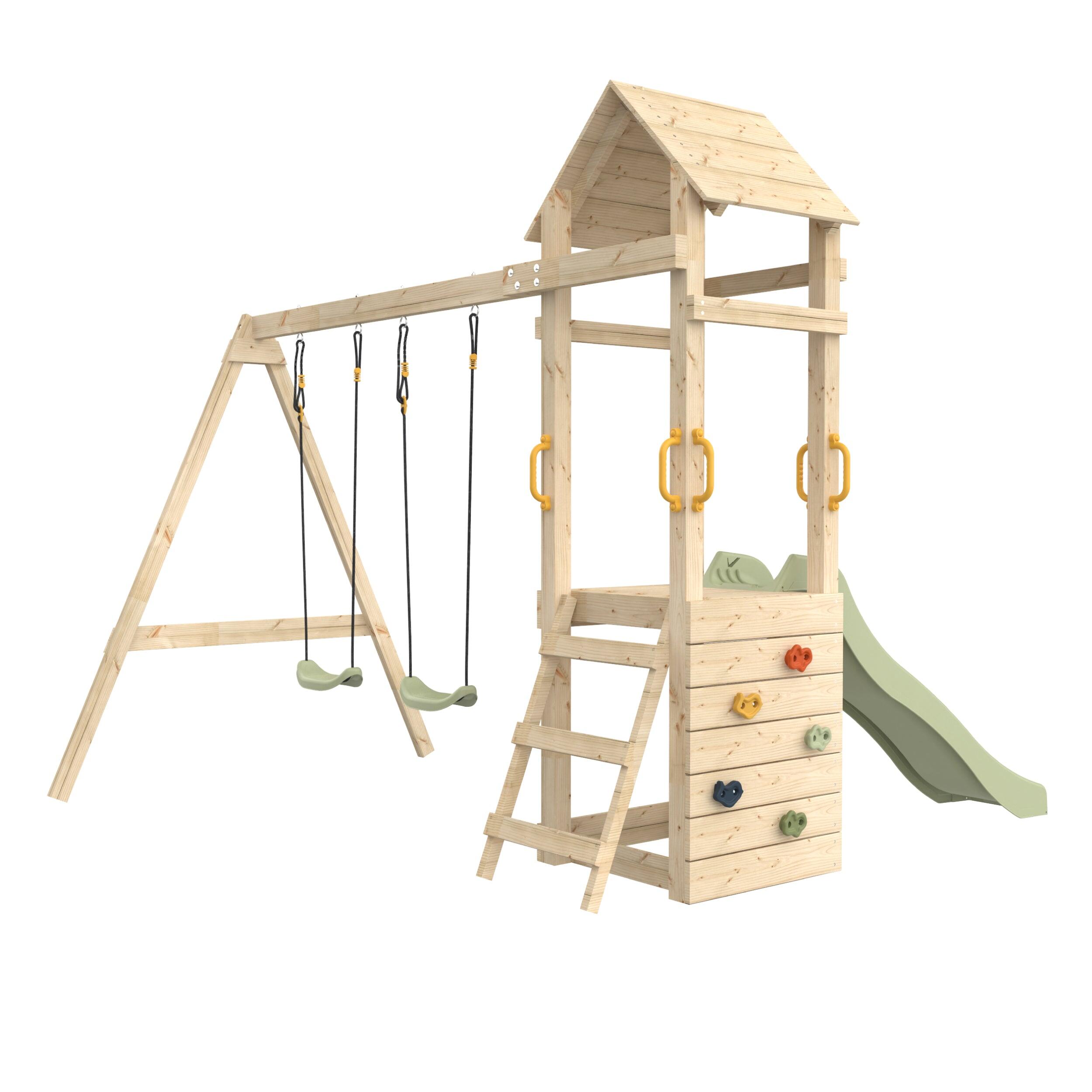 Speeltuin met glijbaan, schommels en klimwand PLAQUEMINIER bruin H240cm 5/5