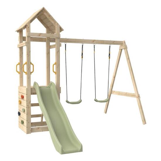 Spielplatz mit Rutsche, Schaukeln und Kletterwand PLAQUEMINIER braun H240cm