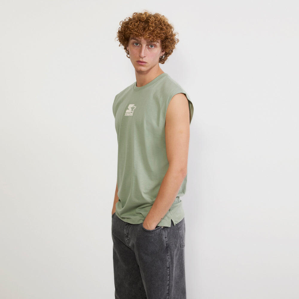 Smanicato in jersey minimal con stampa iconica VERDE POLVERE 5/5
