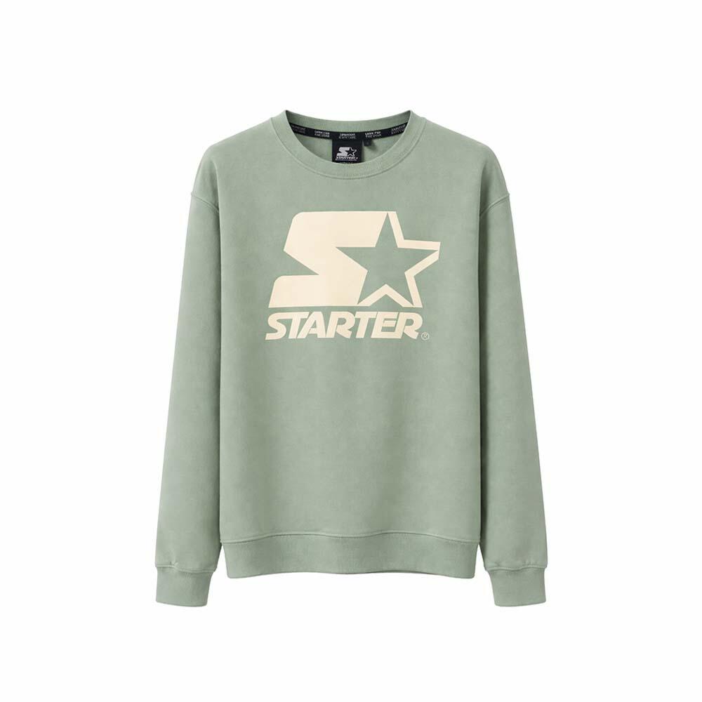 Felpa Girocollo Basic con Stampa Logo Iconica VERDE POLVERE/CREMA 1/2