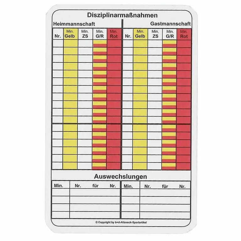Carton pour annotation arbitre Football Erima 2/3